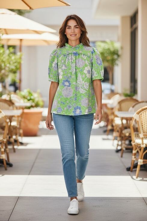 Joie Tops - Joie Bright Green Floral Blouse Ruffle Flowy Career Casual Top size small